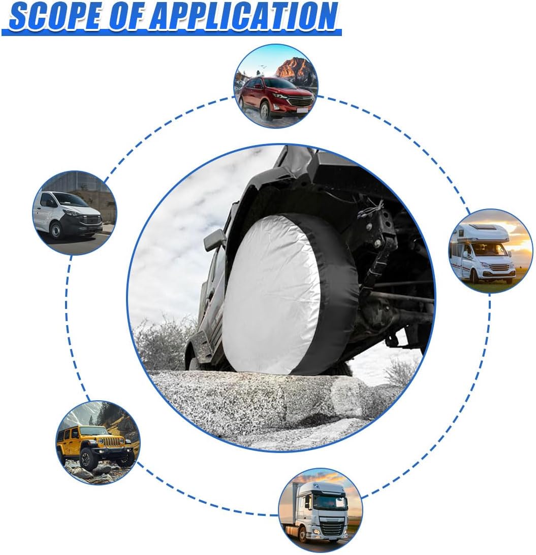 4PCS Car Tire Cover Set, Waterproof Dustproof Auto Spare Tire Storage Bag with Handle, Sun Rain Snow Vehicle Wheel Protector Cover, Fits 13-18 Inch Tires Diameter RV, SUV, Trailer(S)