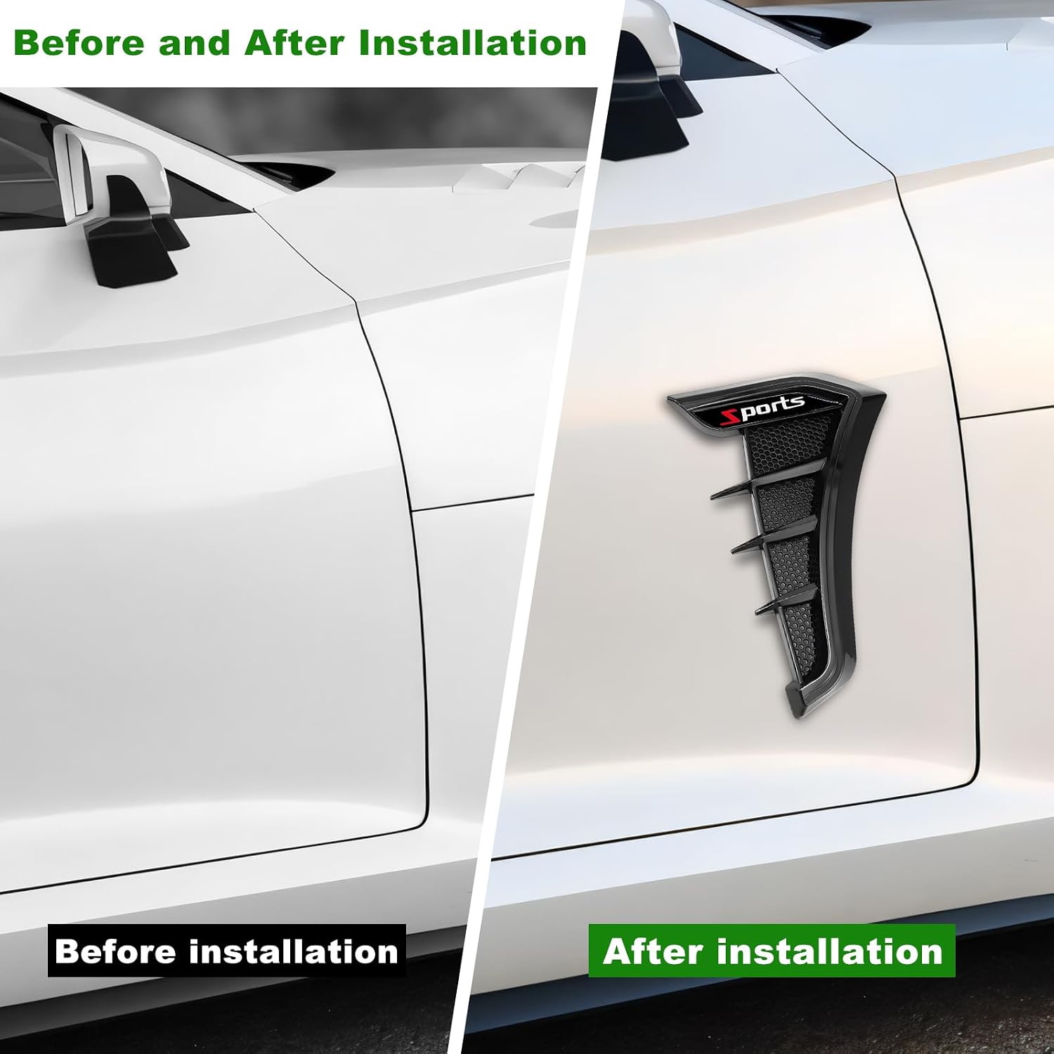 2 PCS Car Side Vent Trim, Scratch-Resistant Auto Front Fender Air Wing Vent Trim Cover, Sporty Air Flow Grille Side Marker Exterior Trims for Cars Trucks SUVs, Car Accessories (Black)