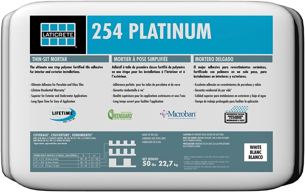 0254-0050-21 platinum multipurpose thin-set mortar, 50 lb, gray, main product view