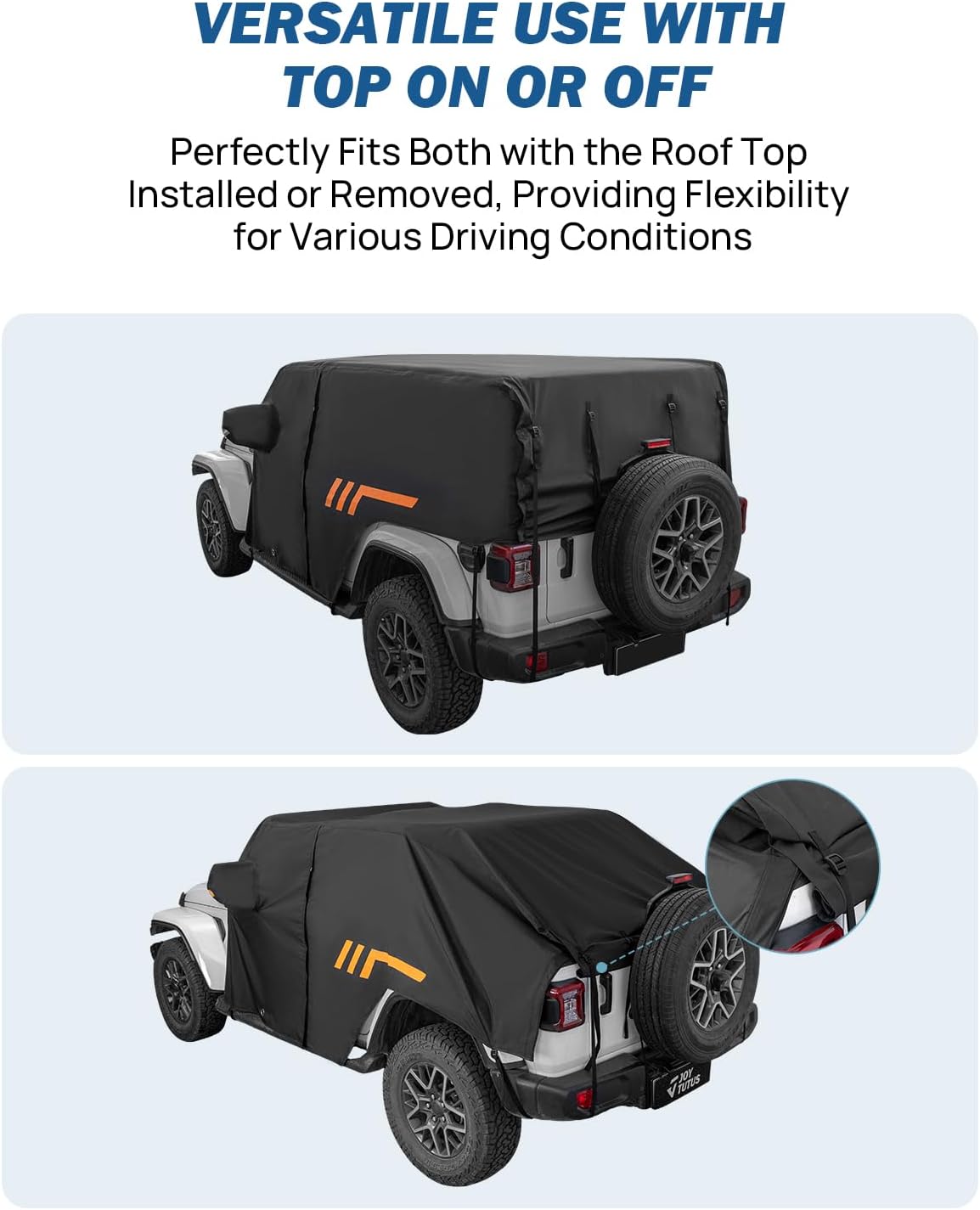 JOYTUTUS Wrangler Cab Cover Waterproof 4 Door for Wrangler JK JL 4 Doors 2007-2026, Paint-Safe Lining Car Cover with Zipper Access, UV50+ Windproof All-Weather Protection, Top On/Off Compatible