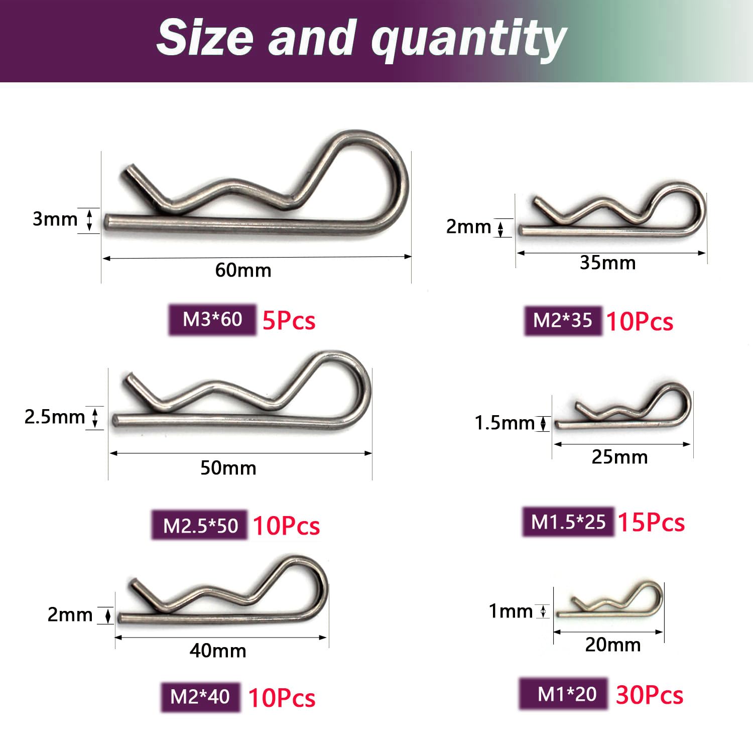 80 Pcs 6 Sizes Stainless Steel Hitch Pin Clip Kit for Hitch Pin Lock System, Trucks, Engine Repair