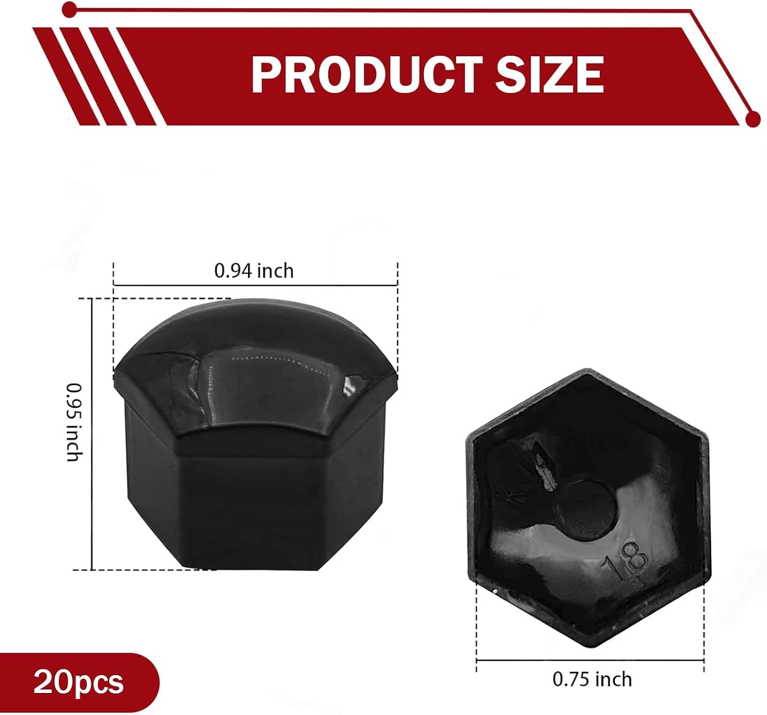 20Pcs Wheel Lug Nut Caps for 2023-2024 Jeep Wrangler Rubicon JL, Dustproof Hub Screw Protection Covers Prevent Rust Bolt Auto Exterior Rim Decoration,19mm-Black