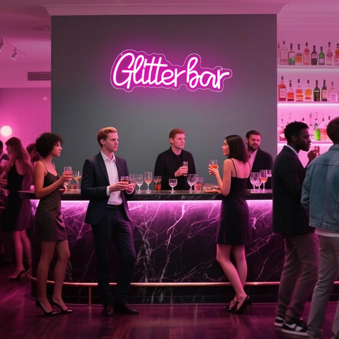 Glitter Bar Neon Sign,Bar Signs for Home Bar Decor,Led Bar Sign for Wedding,B...