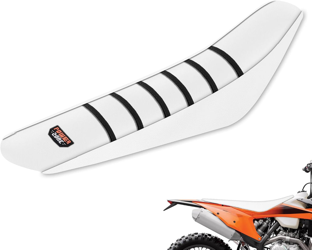 Motorcycle Universal Seat Cover Non-Slip Rubber Striped Gripper Soft Sewing for CRF WR WRF RMZ YZF SXF EXC EXC XC SX CR KLX Dirt Pit Bike Motocross Off Road (White)