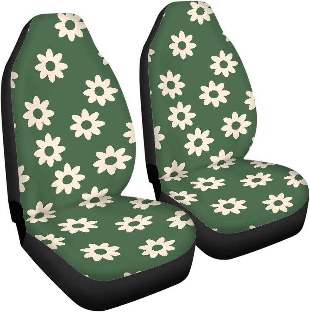 green groovy flower auto seat cover set 2 shown in use