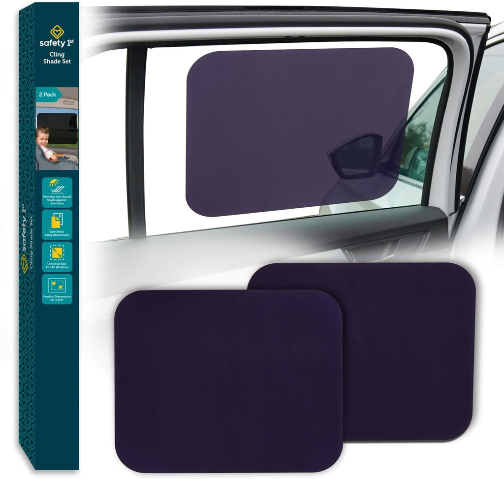 Safety 1st Cling Car Window Shades, 2 Pieces, Black Tint | Sun Blocker, UV Protection, Static Cling, Privacy Shade, For Baby