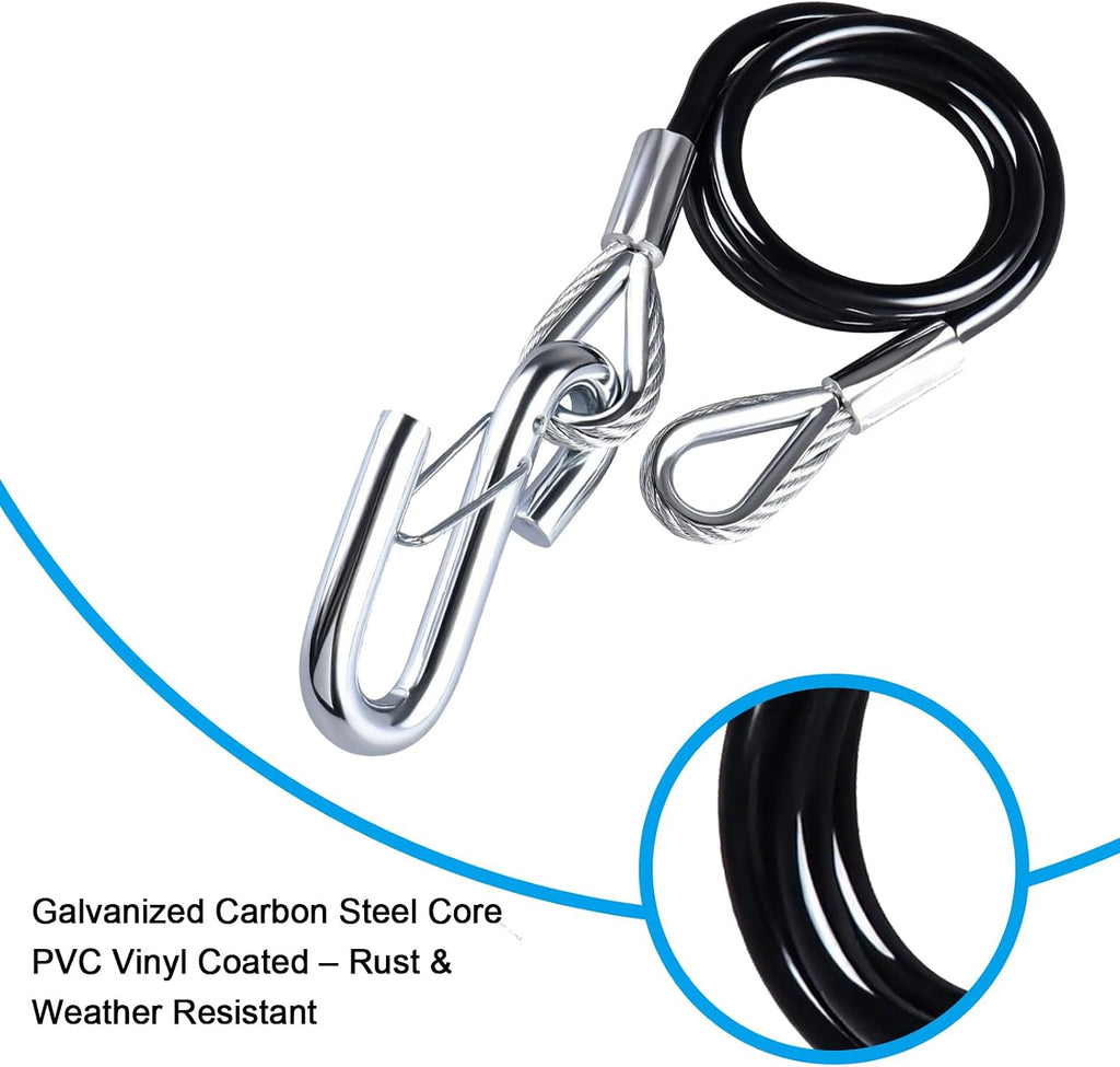 44-1/2" Trailer Safety Cables, 5/16" Vinyl-Coated Steel with 7/16" S-Hooks, 5000 lbs Break Strength, 2-Pack Galvanized Towing Safety Chains