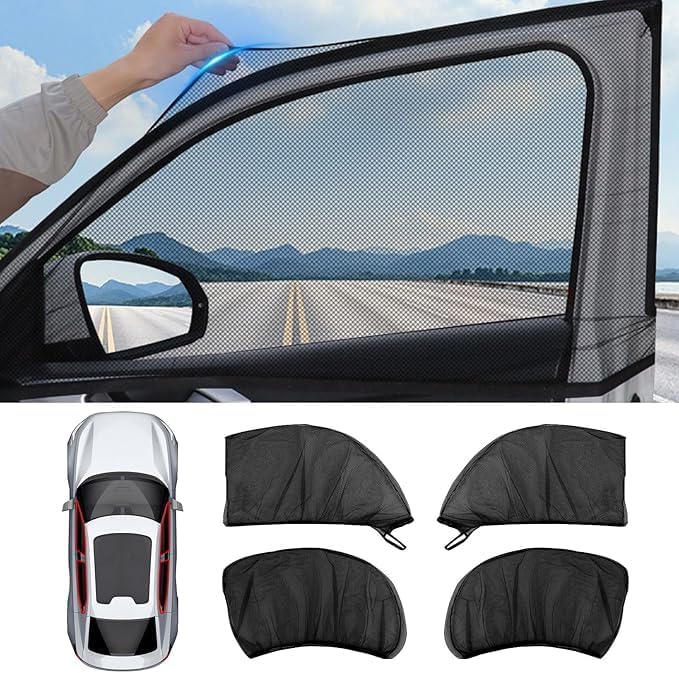 4Pcs Car Window Screens for Mercedes GLE 350 450 2020-2025, Nylon Mesh Breathable Mosquito Net Camping Sun Shade Side Door Privacy Curtains Cover