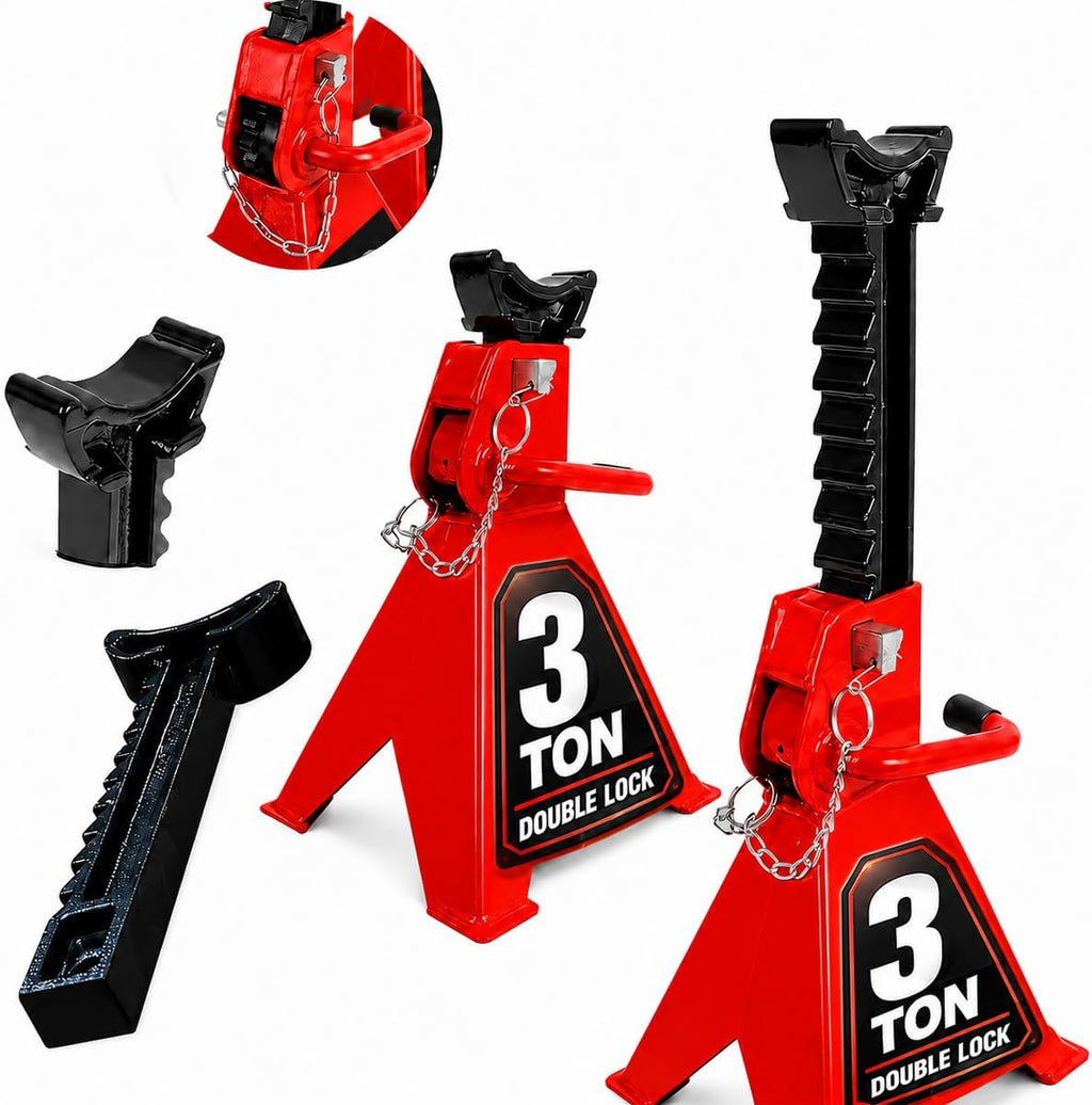 Jack Stands, 3 Ton (6,000 lbs) with Double Locking Pins Capacity Car Jack Stand, Adjustable Height for Lifting SUV Pickup Truck Car and UTV/ATV Heavy Duty Steel Car Lift, 1 Pair Red