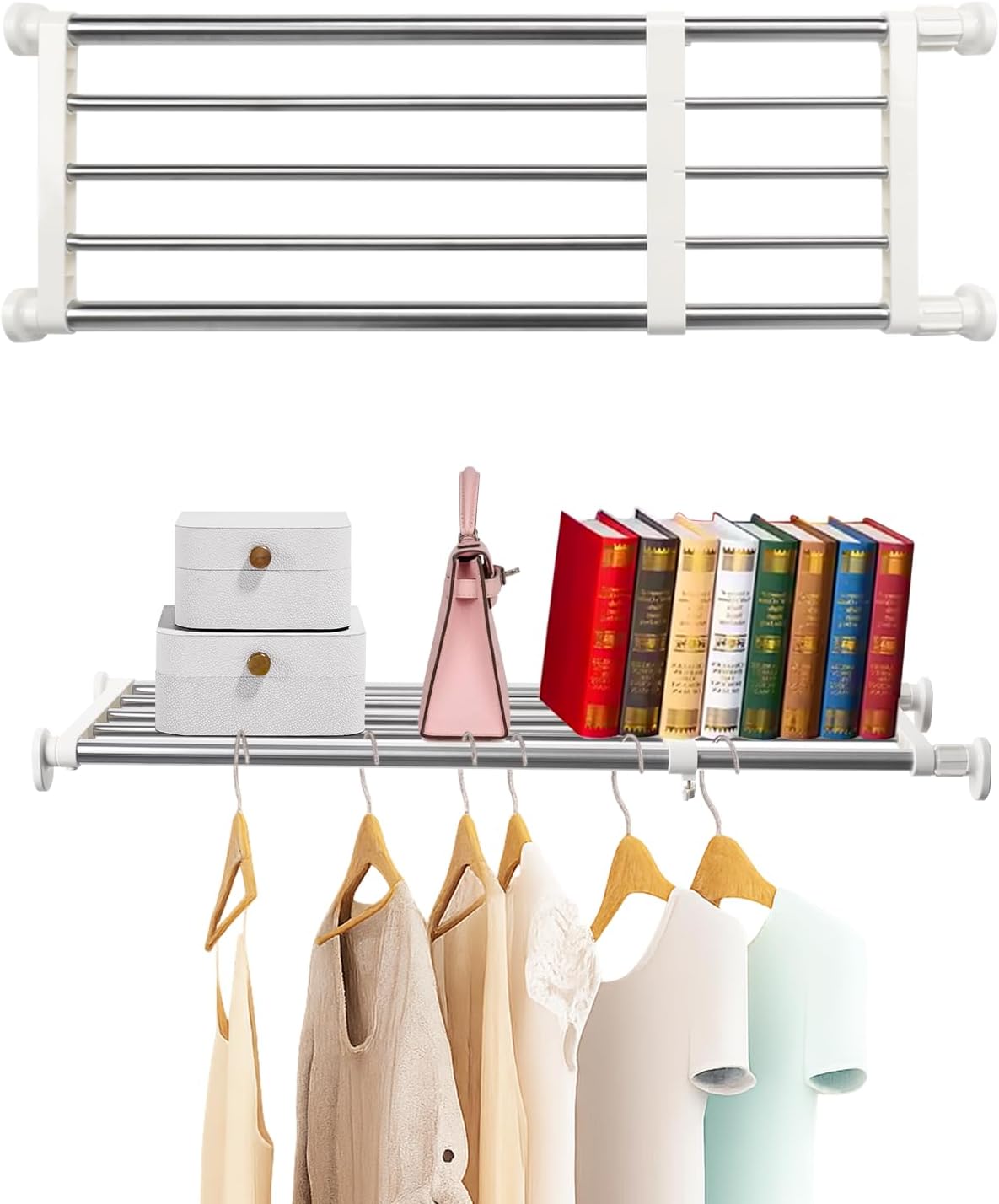 baoyouni closet tension shelf adjustable organizer 19.7-31.5" ivory, main product view