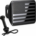USA Stainless Steel Flag Emblem Metal Hitch Cover – Black, Includes Anti-Rattle Stainless Steel Pin Bolt, Fits 2" Receivers