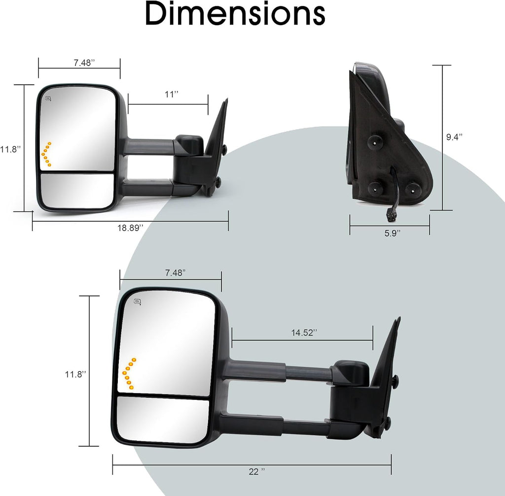 NEYASU Power Heated Pair Towing Mirrors fit for 1999 2000 2001 2002 Chevy Silverado GMC Sierra 1500 2500 3500 Yukon XL Tahoe Denali Avalanche Suburban Arrow Light Manual Telescopic LH RH