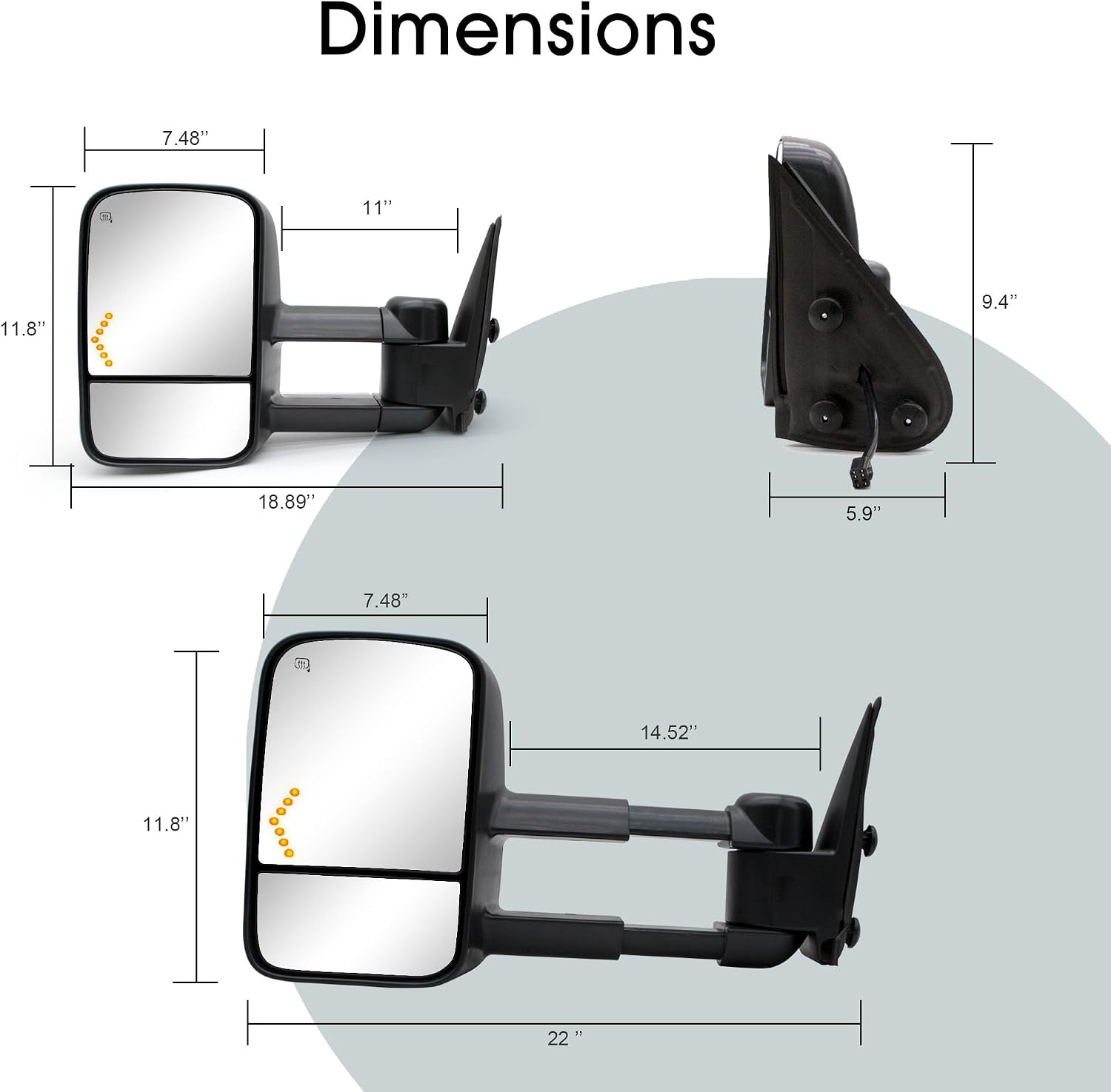 NEYASU Power Heated Pair Towing Mirrors fit for 1999 2000 2001 2002 Chevy Silverado GMC Sierra 1500 2500 3500 Yukon XL Tahoe Denali Avalanche Suburban Arrow Light Manual Telescopic LH RH