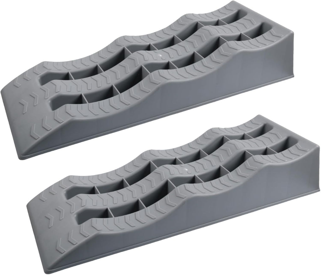 Generic Vehicle Leveling Block Wheel Ramp Chock Stabilizing Tire Support Three-Tiered Polypropylene Structure Suitable for RV Camping Gift Giving, Gray