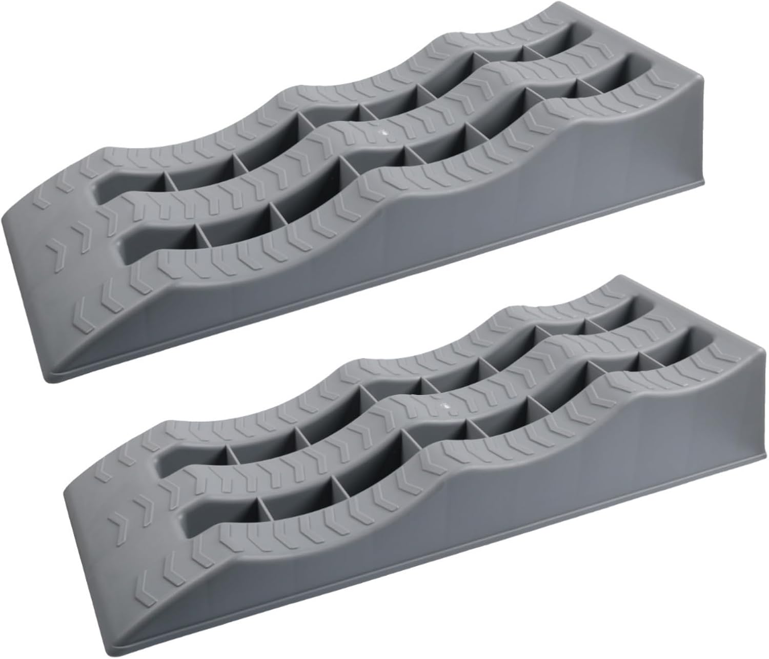 Generic Vehicle Leveling Block Wheel Ramp Chock Stabilizing Tire Support Three-Tiered Polypropylene Structure Suitable for RV Camping Gift Giving, Gray