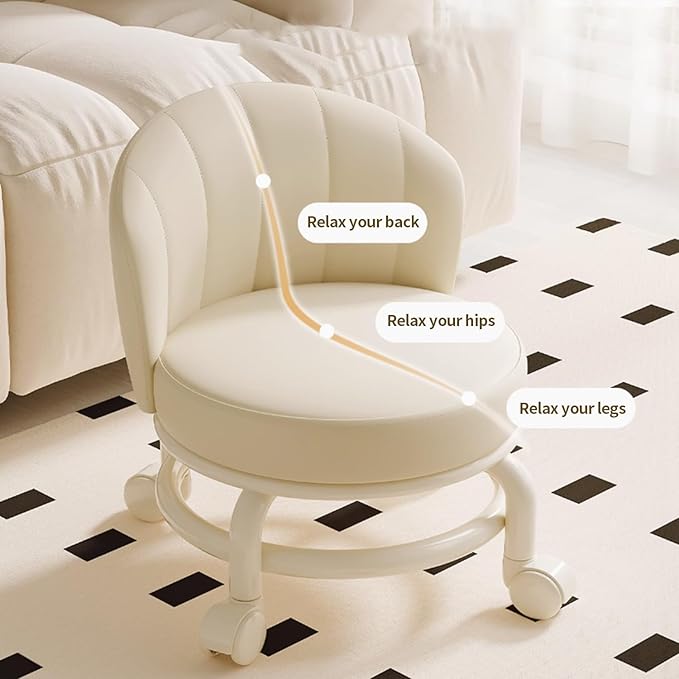 Low Rolling Stool with Backrest, Rolling Pedicure Seat, Low Stool with Wheels - Image 5