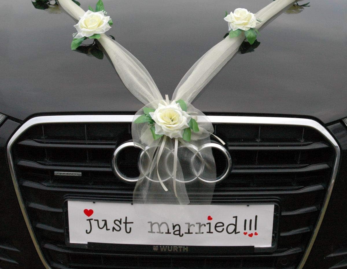 Autoschmuck Organza M Garland with Roses for Bride and Groom/Wedding Car Decoration