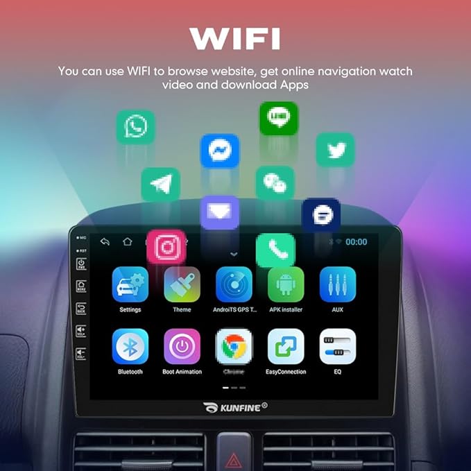 Kunfine Car CarPlay Android Auto Navigation Stereo GPS Radio Reverse Camera - Image 4