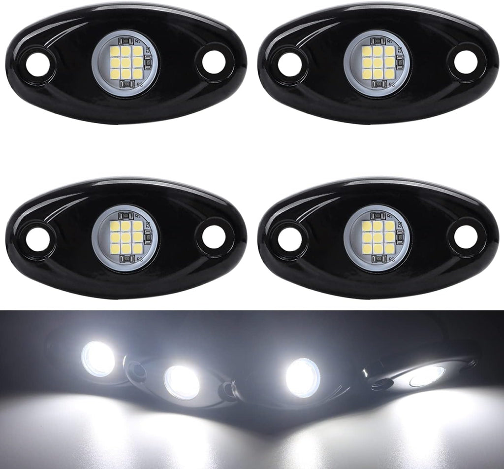 4 Pods LED Rock Light Kits White for Jeep ATV UTV SUV Off Road Car Truck Boat Underbody Glow Fender Lamp Underglow LED Neon Lights Waterproof