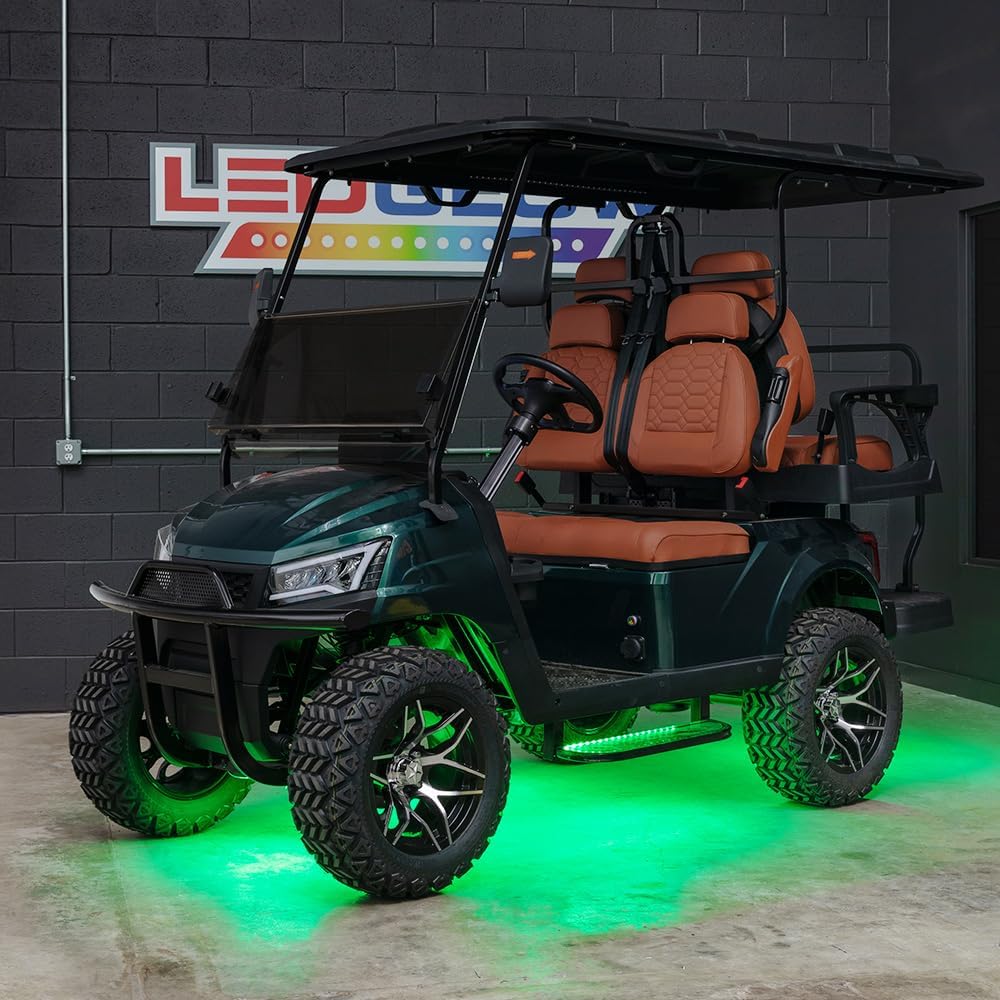 LEDGlow 4pc Million Color LED 4-Seater Golf Cart Underglow Accent Neon Lighting Kit Fits EZGO, Yamaha, Club Car, ICON, Evolution, Tomblerin, Star EV - for 12-Volt Battery - Water Resistant Flex Tubes