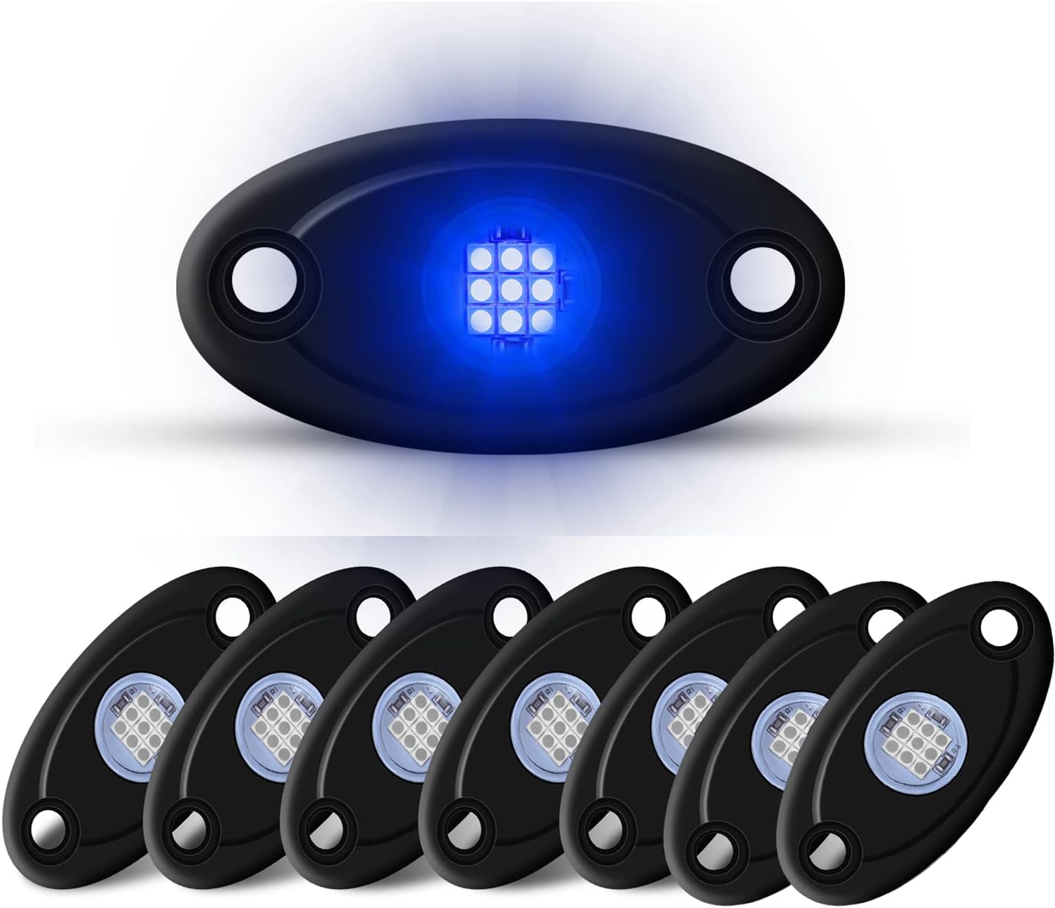 LED Rock Lights 8 Pods Blue for Truck Motorcycle Car Shockproof Waterproof Underbody Glow Neon Trail Rig Fender Lighting