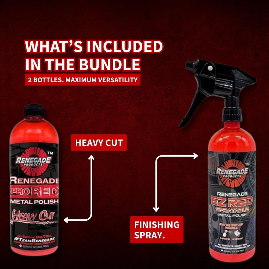 Renegade Metal Maintenance Bundle – Pro Red Liquid Metal Polish & EZ Red Sprayable Polish – 2-Step Aluminum & Stainless Steel Kit (2 x 24oz)
