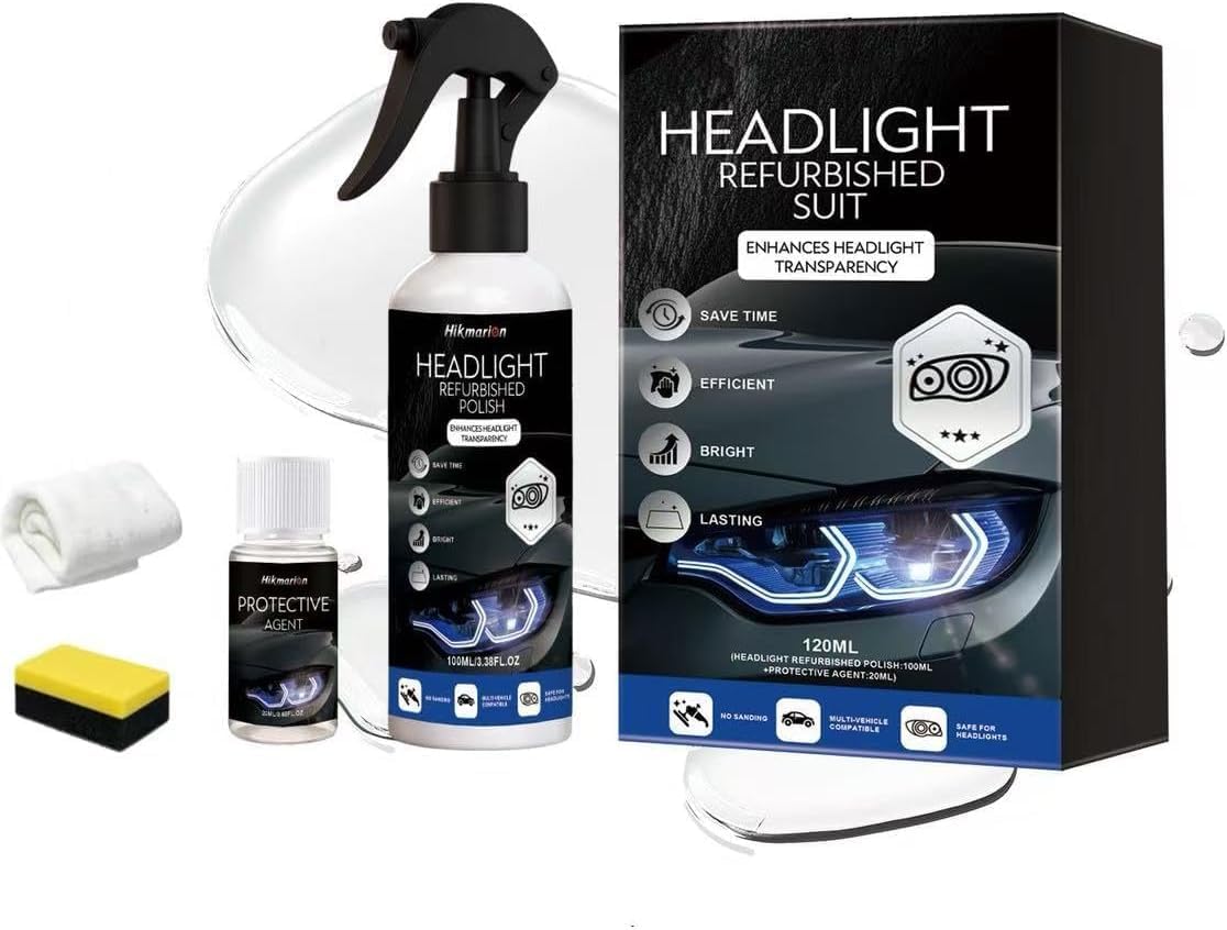 Automotive Headlight Restoration Kit, Headlight Restoration Polish for Oxidized, Yellowed Headlamps Refurbishing Fluid Restores Clarity & Brightness for All Vehicle Types (1pc, 100ml)