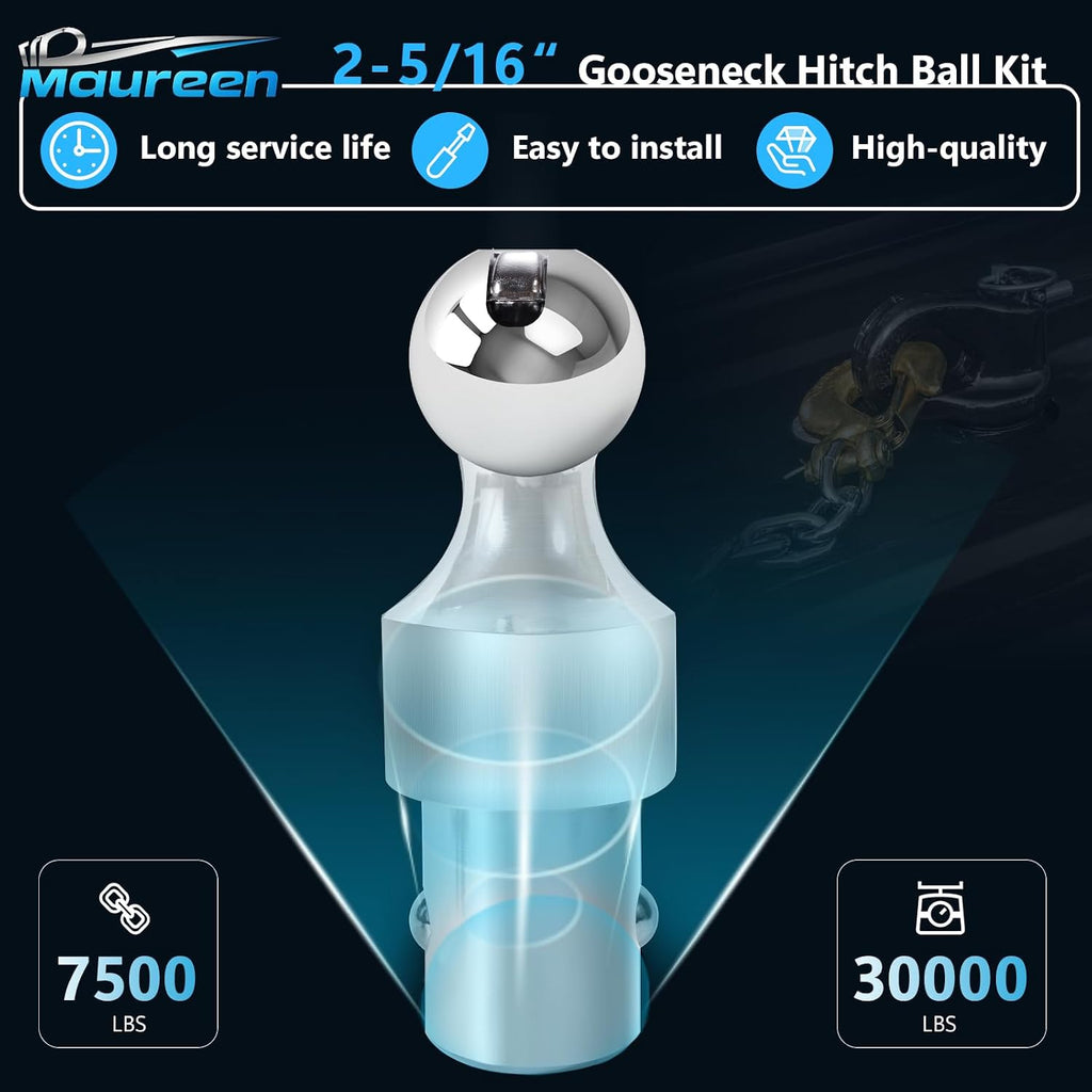 Gooseneck Hitch Ball Replacement Fit for Ford F250 F350 F450 2013-2026，Chevrolet Silverado, GMC Sierra & Nissan Titan XD 2016-2026，2-5/16 Inch Ball Up to 38K lbs GTW/ 9500 lbs VTW