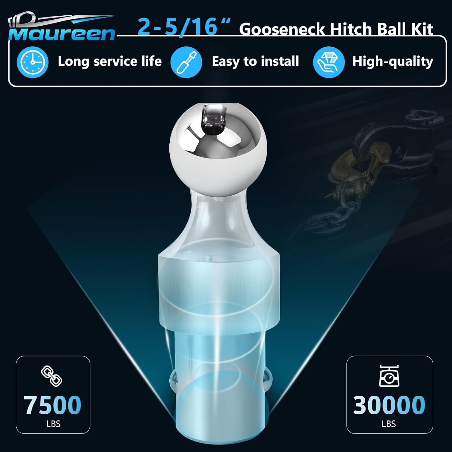 Gooseneck Hitch Ball Replacement Fit for Ford F250 F350 F450 2013-2026，Chevrolet Silverado, GMC Sierra & Nissan Titan XD 2016-2026，2-5/16 Inch Ball Up to 38K lbs GTW/ 9500 lbs VTW