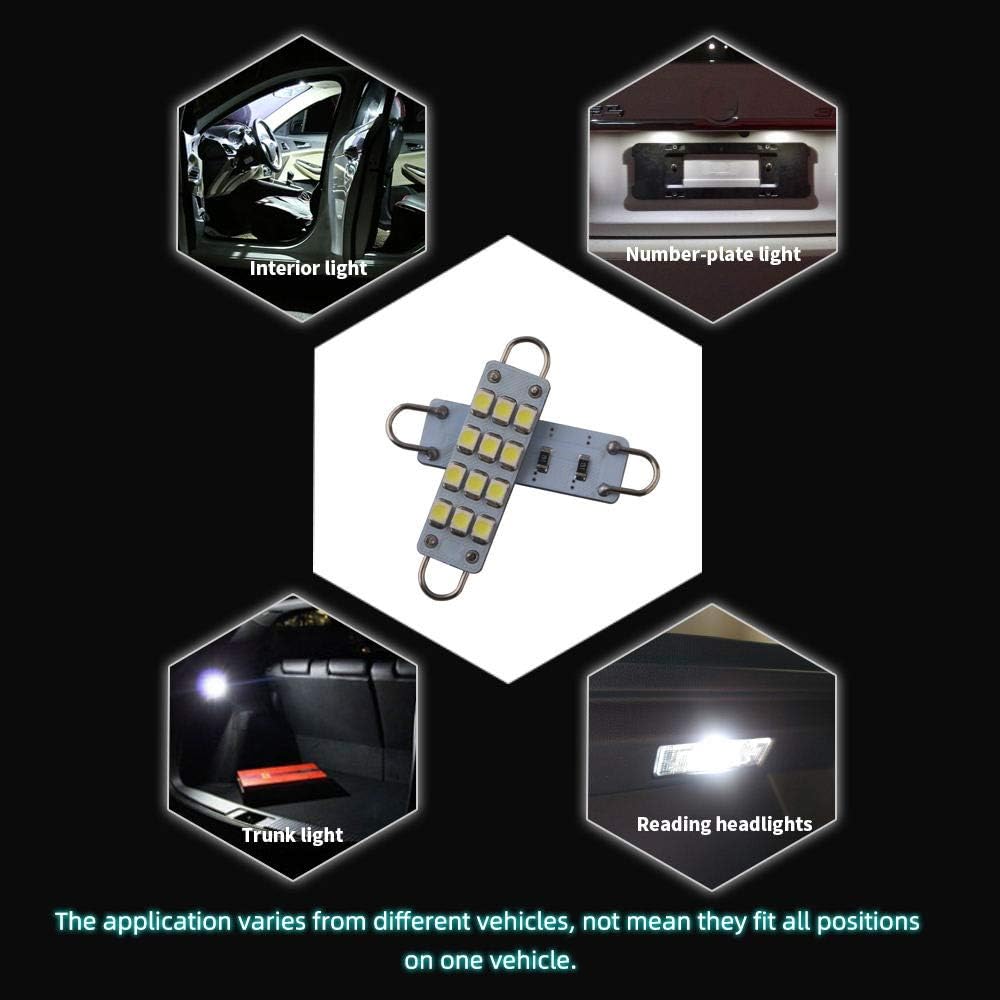 GrandviewTM 10 X 44mm(1.73") 12-SMD 1210 3528 Chip Rigid Loop Festoon LED Bulbs for Car Interior Light Dome Map Light Door Courtesy Lights 561 562 567 (White)