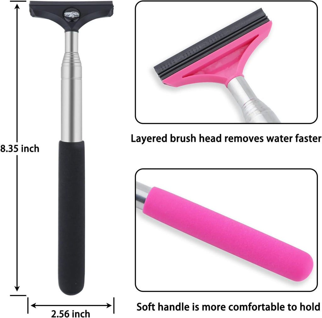 Side Mirror Squeegee, 2 PCS Car Mirror Squeegee, Retractable Car Rearview Mirror Wiper for All Vehicles, Universal Automotive Accessories(Black/Pink)