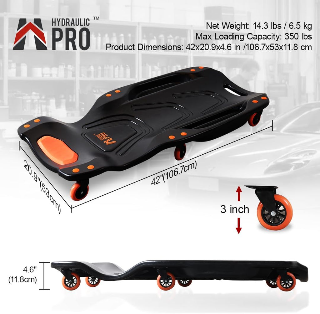 42" Mechanic Creeper with 6 Swivel Casters, Ergonomic Car Creeper with 2 Soft Pads, 350LBS Capacity Low-Profile Design & 2 Tool Trays for Automotive and Garage Repair