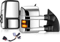 Towing Mirrors for 1999-2016 Ford F250-F550 Super Duty, 2000-2005 Excursion | Turn Signal Running Light Power Adjustable Heated Glass Pair Set with Adapter, Chrome