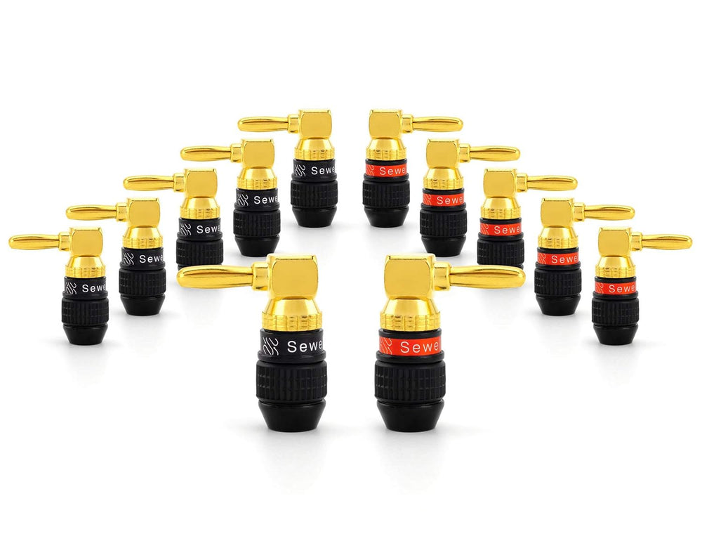 Sewell Deadbolt Right-Angle Banana Plugs, 6 Pairs Quick Connect Gold Plated S...