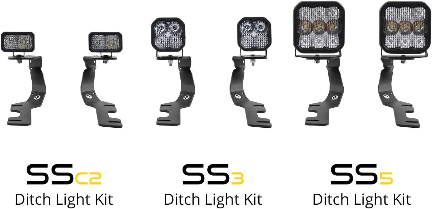 Diode Dynamics Stage Series Backlit Ditch Light Kit compatible with Ram 1500 2019-2024, C2 1.0 Pro Yellow Combo