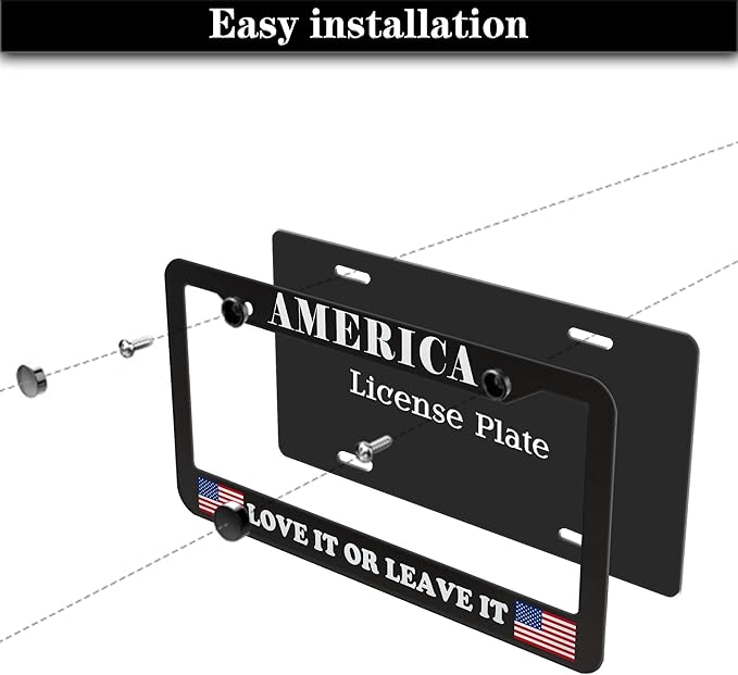 License Plate Frames Black and White License Plate Frame America Love It or - Image 7
