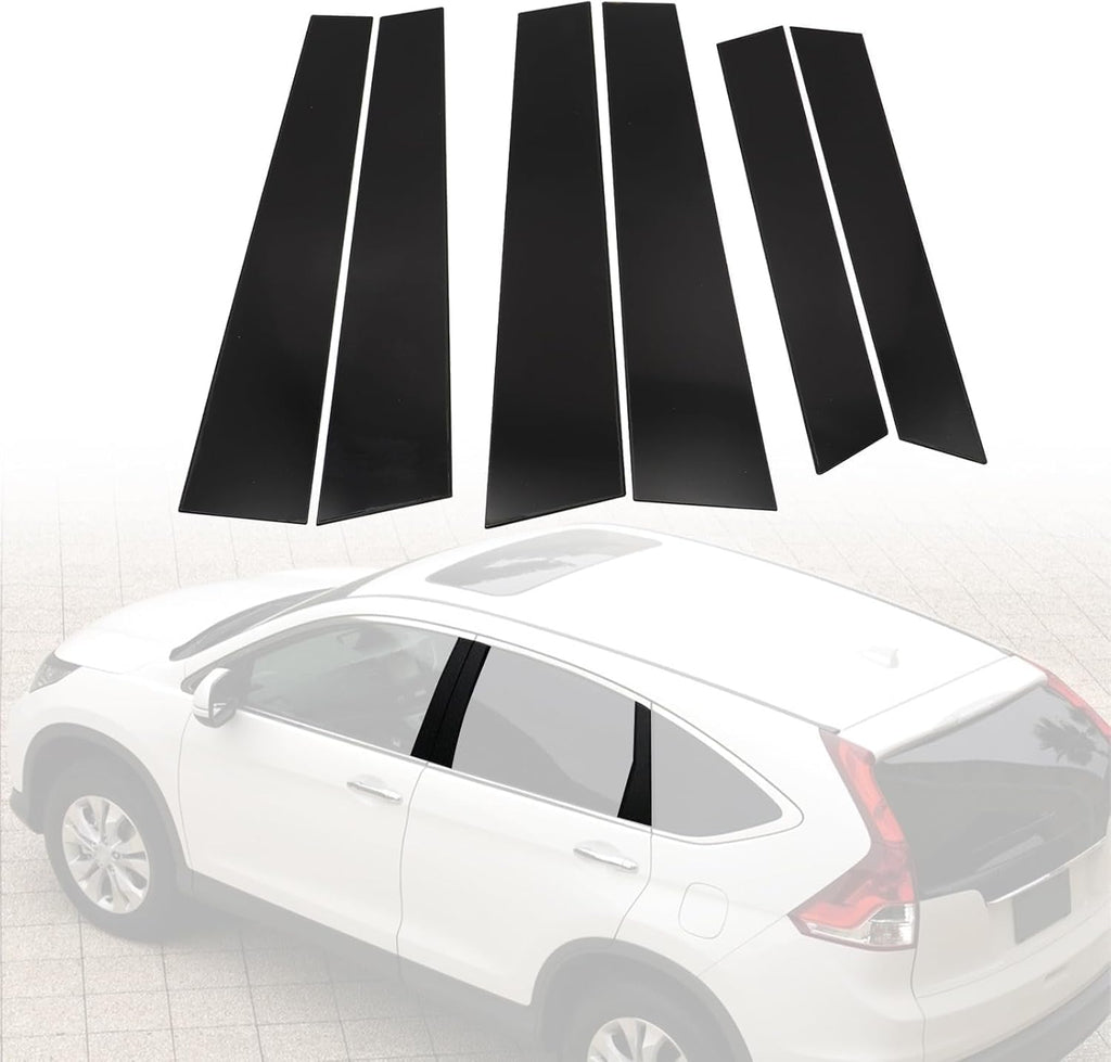 SecosAutoparts 6Pcs Exterior Window Pillar Posts Cover Trim Black, Compatible with Honda CRV 2007-2011, Door Side Window Pillar Molding