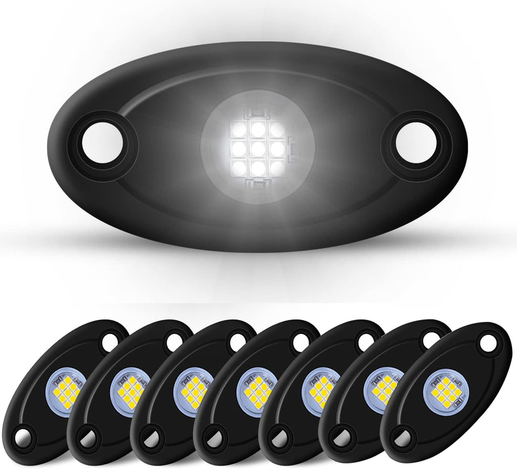 LED Rock Lights 8 Pods White for Truck Motorcycle Car Shockproof Waterproof Underbody Glow Neon Trail Rig Fender Lighting