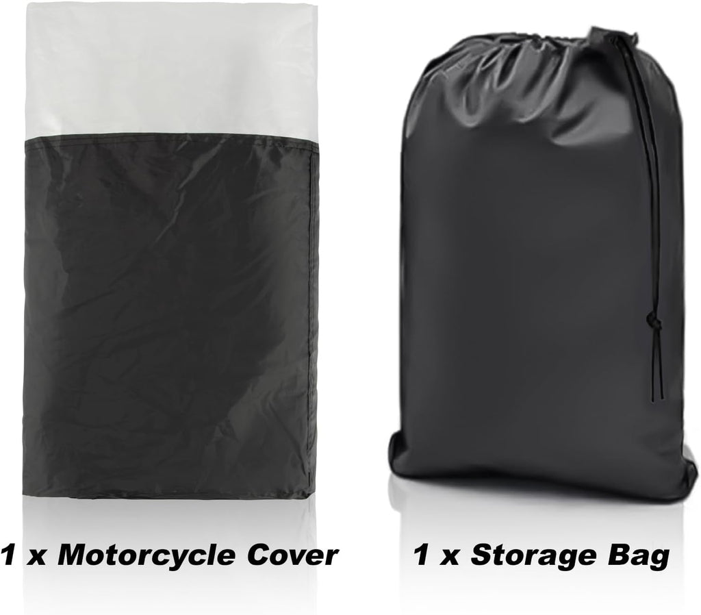 PSLER Waterproof Motorcycle Cover Outdoor for Motorbike Moped Dirt Bike | 96 x 49 x 41 Inch, with Lock-Holes, Polyester taffeta, protect from UV rays & rain, easy to store with storage bag