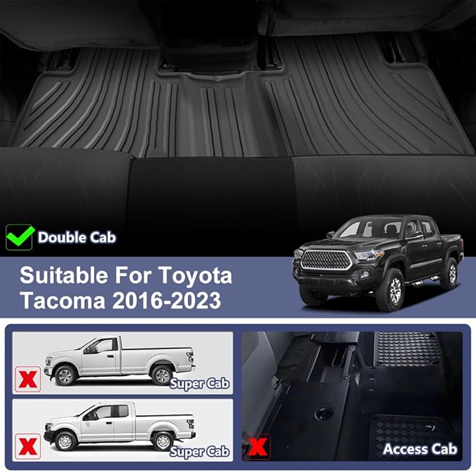 TPE Car Floor Mats for Toyota Tacoma 2016-2023 Double Cab, Custom Fit Carpet - Image 2