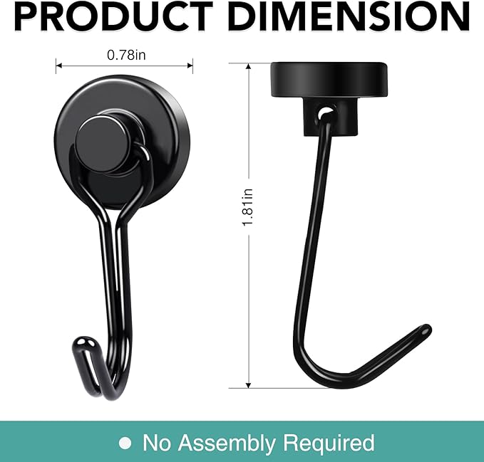 MIKEDE Magnetic Hooks, 40Lbs Heavy Duty Neodymium Magnet Hooks Black Magnets - Image 4