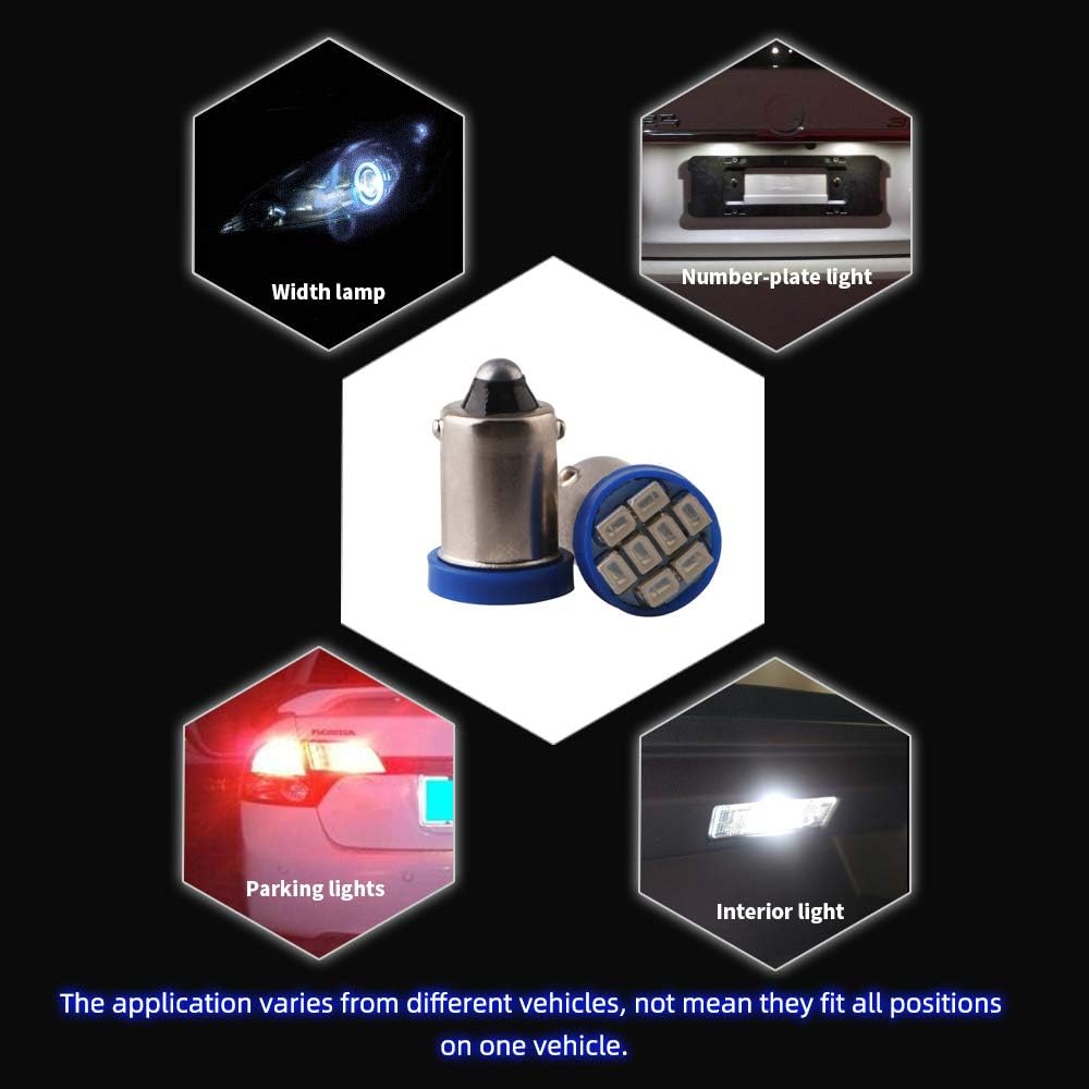 Grandview BA9 BA9S 53 57 1895 64111 White Car Vehicle BA9S Blue Super Bright LED Bulbs Used for Side Door Courtesy Lights Map Lights - Pack of 10