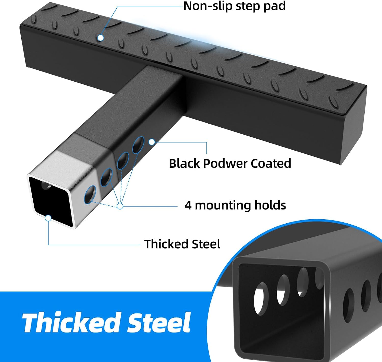 Qualward Hitch Step for 2 Inch Receiver, Steel Trailer Step with Non-Slip and Rust Towing Bumper Guard for Most Car SUV Truck Pickup, 500LBS Max Load