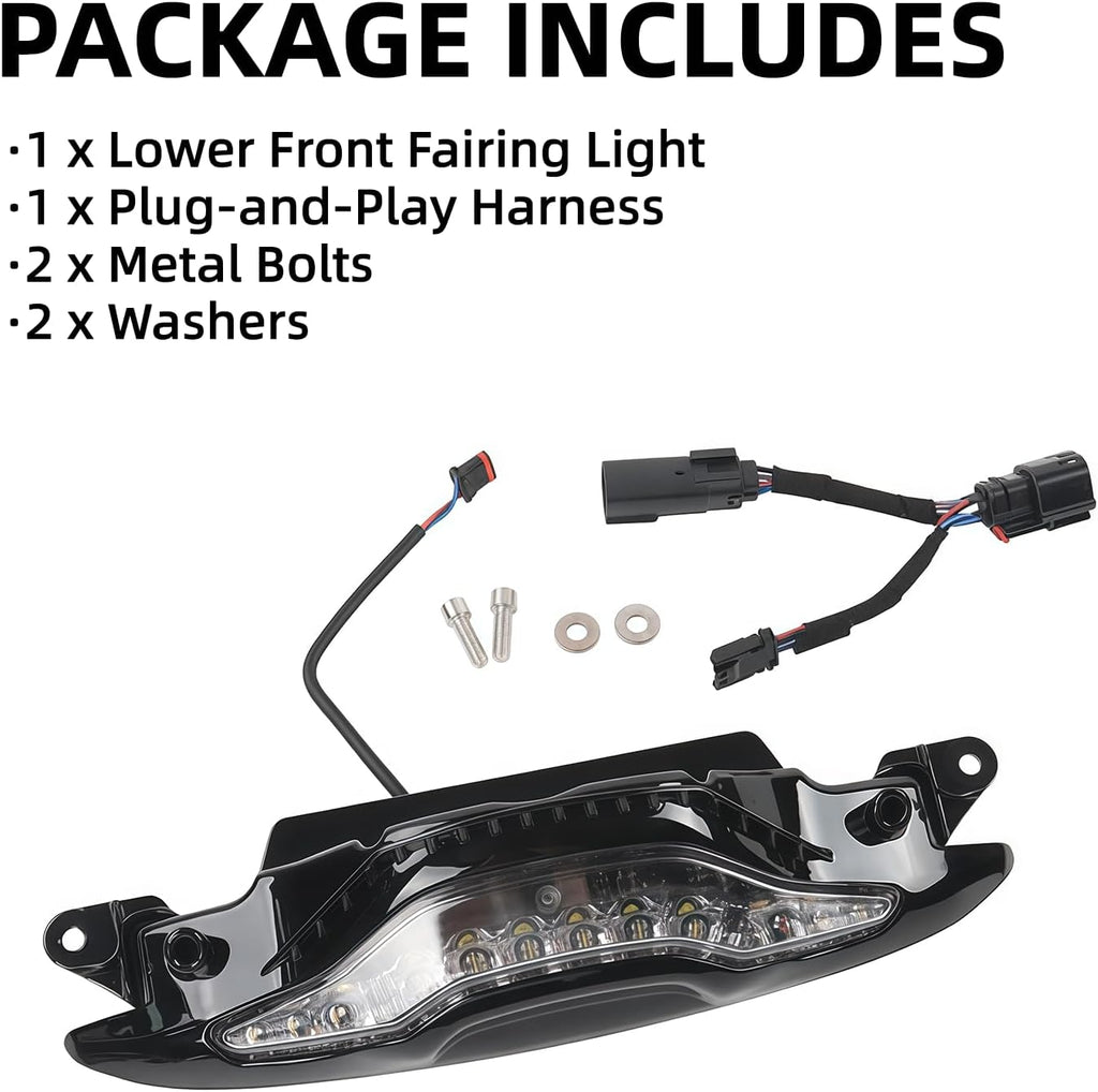 Road Glide Lower Front Fairing LED Running Light Switchback White Amber Turn Signal Accent Lamp for Harley Road Glide FLTRX CVO ST Limited 2024-2026 Clear Lens Plastic(Black)