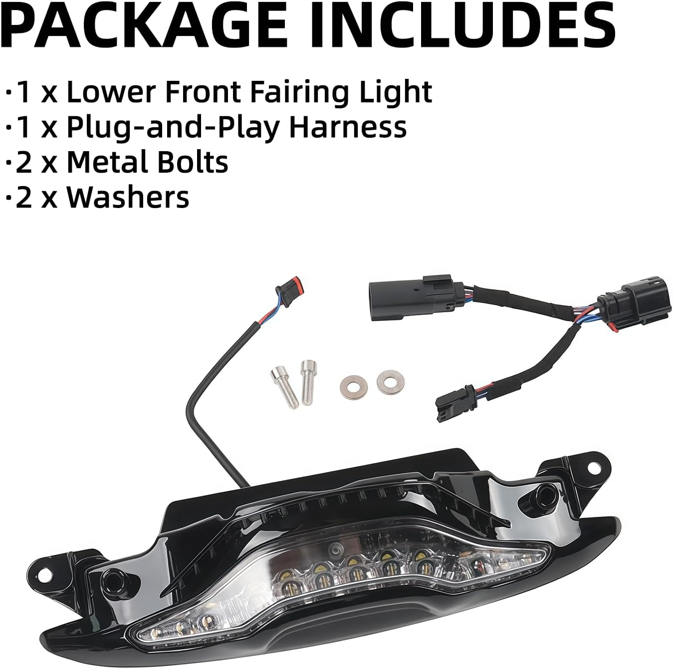 Road Glide Lower Front Fairing LED Running Light Switchback White Amber Turn Signal Accent Lamp for Harley Road Glide FLTRX CVO ST Limited 2024-2026 Clear Lens Plastic(Black)