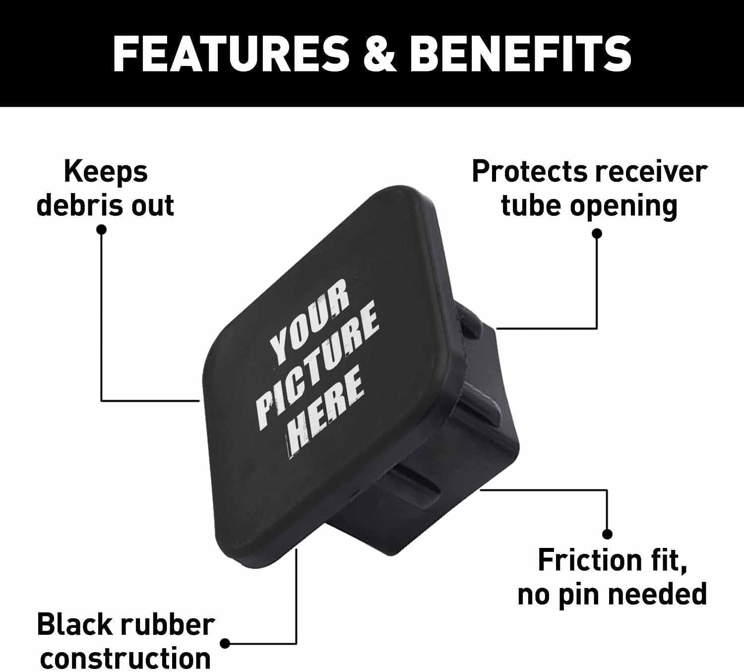 Customize Your AUTO Trailer Hitch Cover, Custom Pattern Tow Receiver Tube Plug Cap,2" Hitch Cover Plug Insert Compatible，2 Inch Rugged Rubber Receiver Tube Hitch Plug(1Pack)