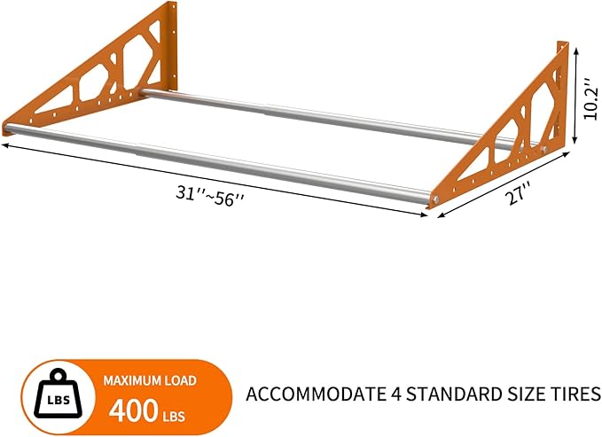Tire Rack Wall Mount Adjustable 31"-56" Tire Storage Rack Wall Mount Wheel Rack - Image 4