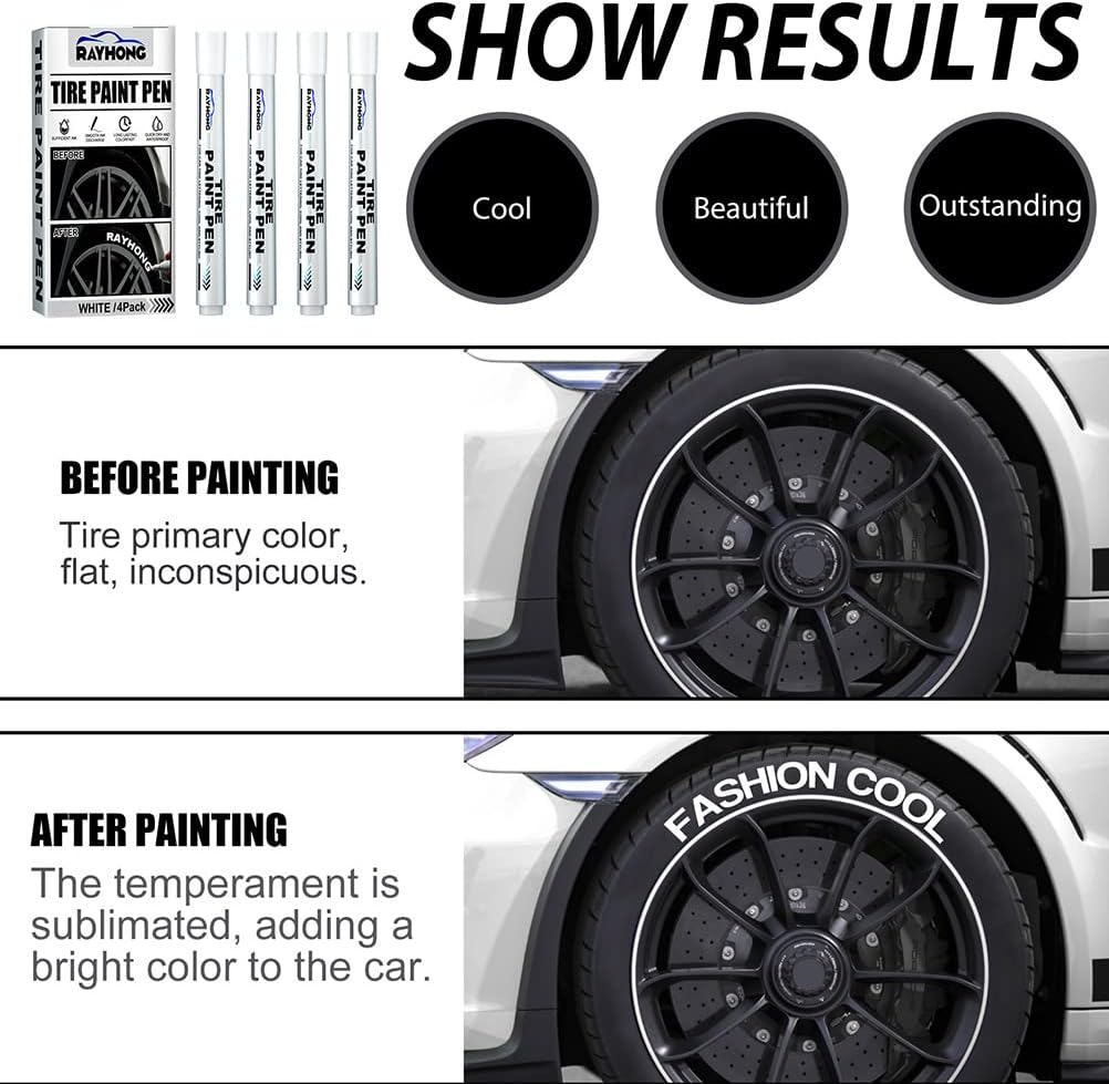 Tire Paint Pen, 4 Pack White Marker Pen Tire Paint Marker Pen Oil Based Car Tire Tracing Pen for Auto Rubber Tyre (White)