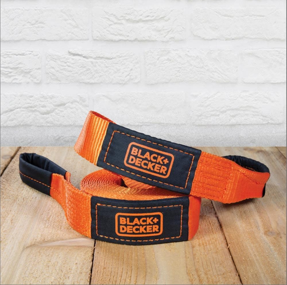 BLACK+DECKER 2" x 20' Recovery Tow Strap with Loop Ends | 9,000 lbs Break Strength, Weather-Resistant, Reinforced Looped Ends, Emergency Flat Terrain Tow and Recovery Solution