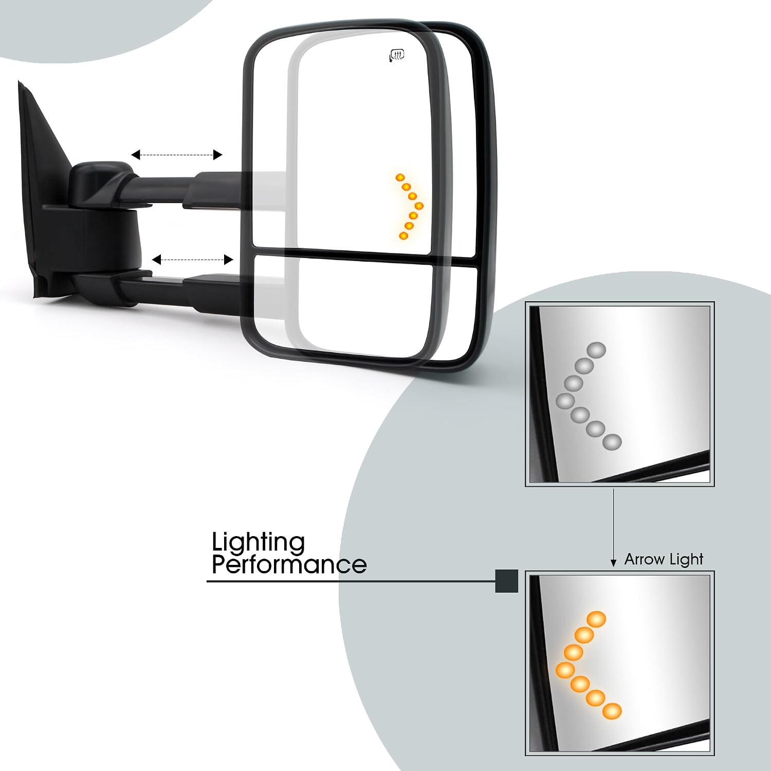 NEYASU Power Heated Pair Towing Mirrors fit for 1999 2000 2001 2002 Chevy Silverado GMC Sierra 1500 2500 3500 Yukon XL Tahoe Denali Avalanche Suburban Arrow Light Manual Telescopic LH RH
